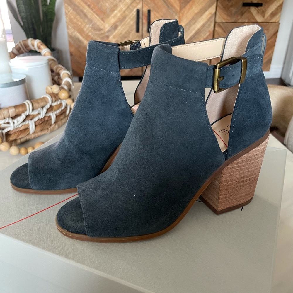 Sole Society Blue Suede Peep Toe Booties